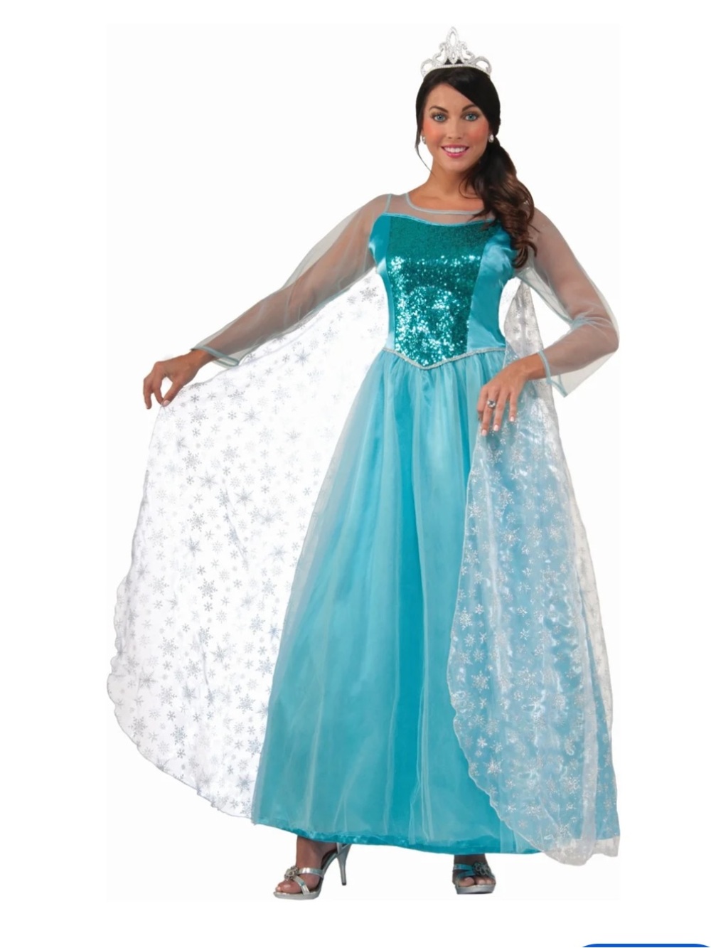 Princess Crystal Elsa Frozen Maxi Dress Gown Blue Silver